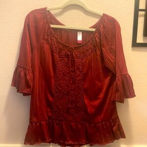 Women’s size L No Boundaries velvet blouse with nice floral lace pattern.